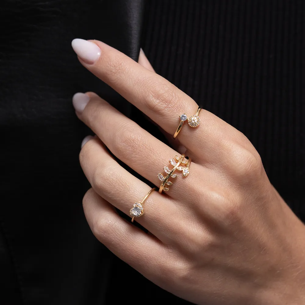 ANEL RAMINHOS COM ZIRCÔNIAS CRISTAIS BANHO OURO 18K