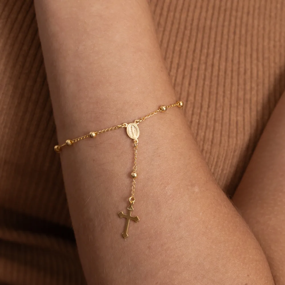 PULSEIRA TERÇO TRADICIONAL BANHO OURO 18K