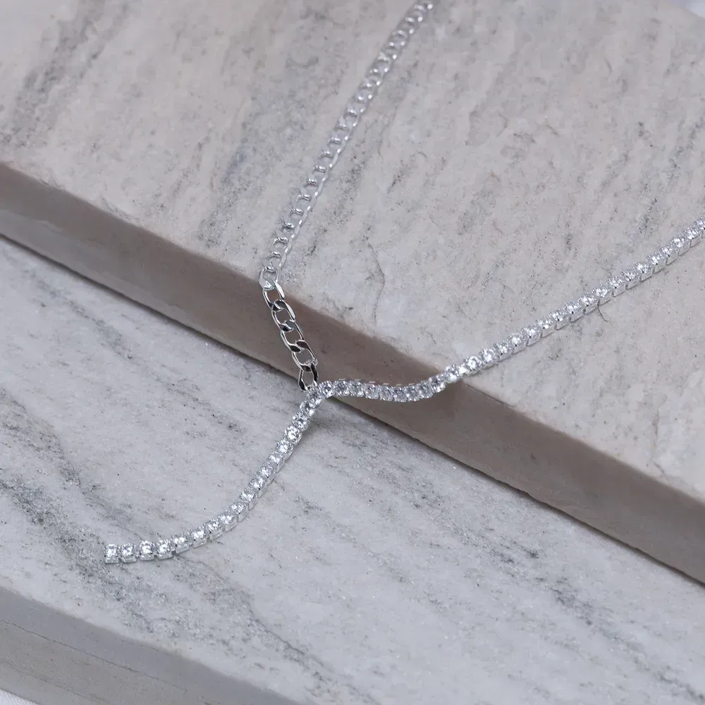 CHOKER PÊNDULO COM DUPLO ELO BANHO PRATA