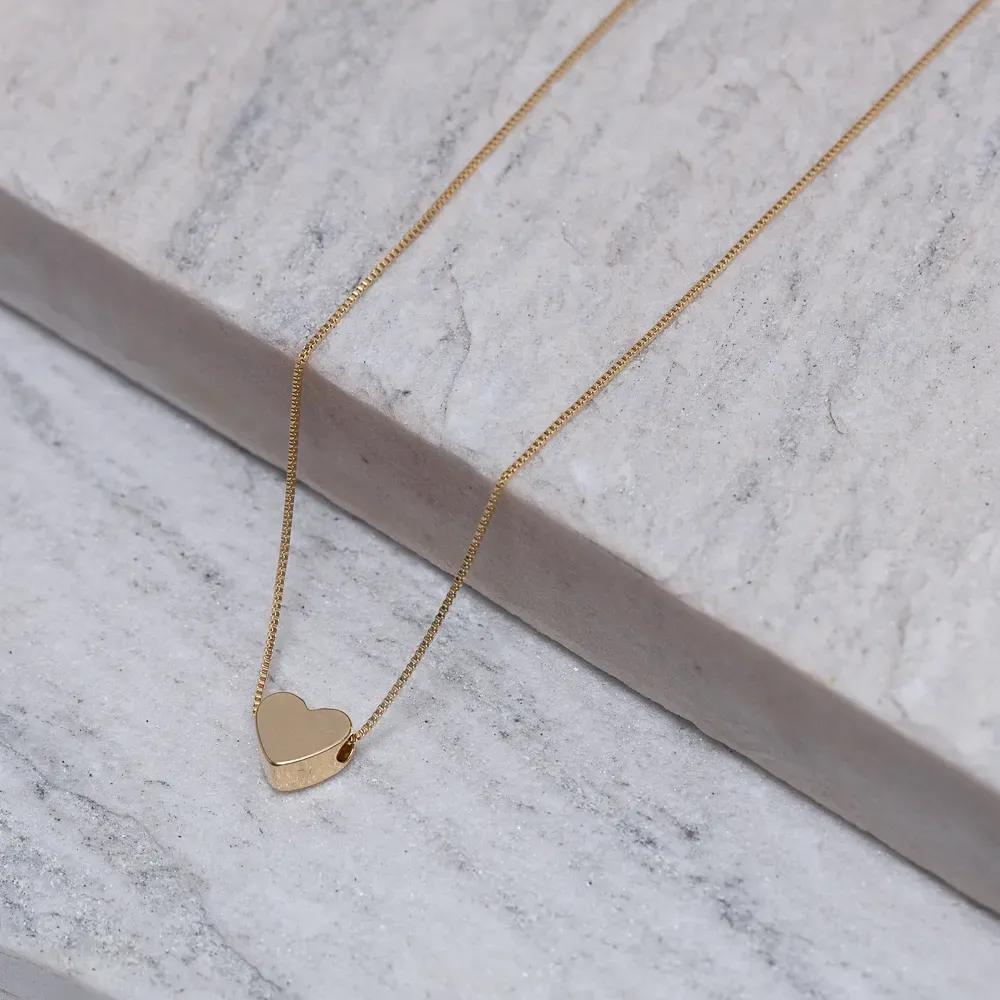 COLAR CORAÇÃO ABAULADO LISO BANHO OURO 18K