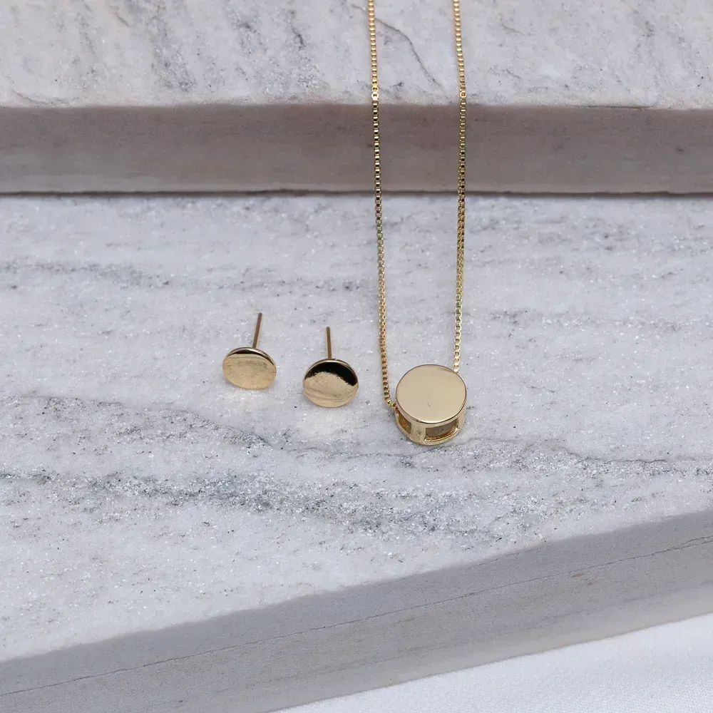 CONJUNTO CÍRCULO LISO BANHO OURO 18K