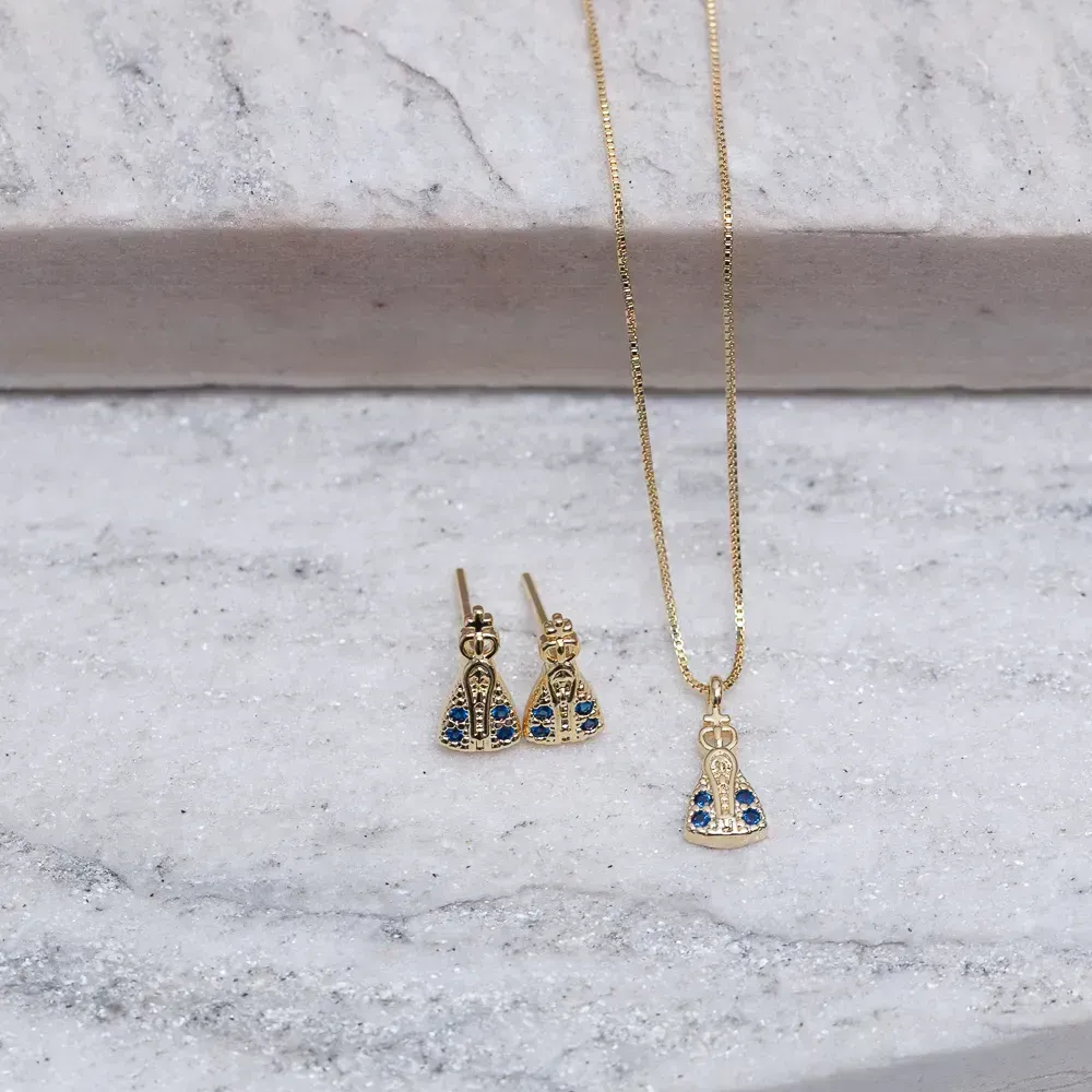 CONJUNTO NOSSA SENHORA P BANHO OURO 18K
