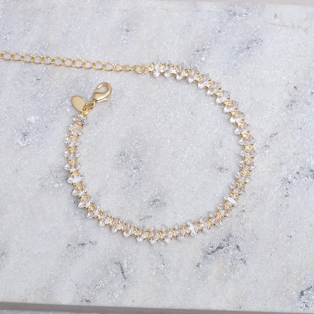 PULSEIRA COM GOTINHAS CRISTAIS BANHO OURO 18K