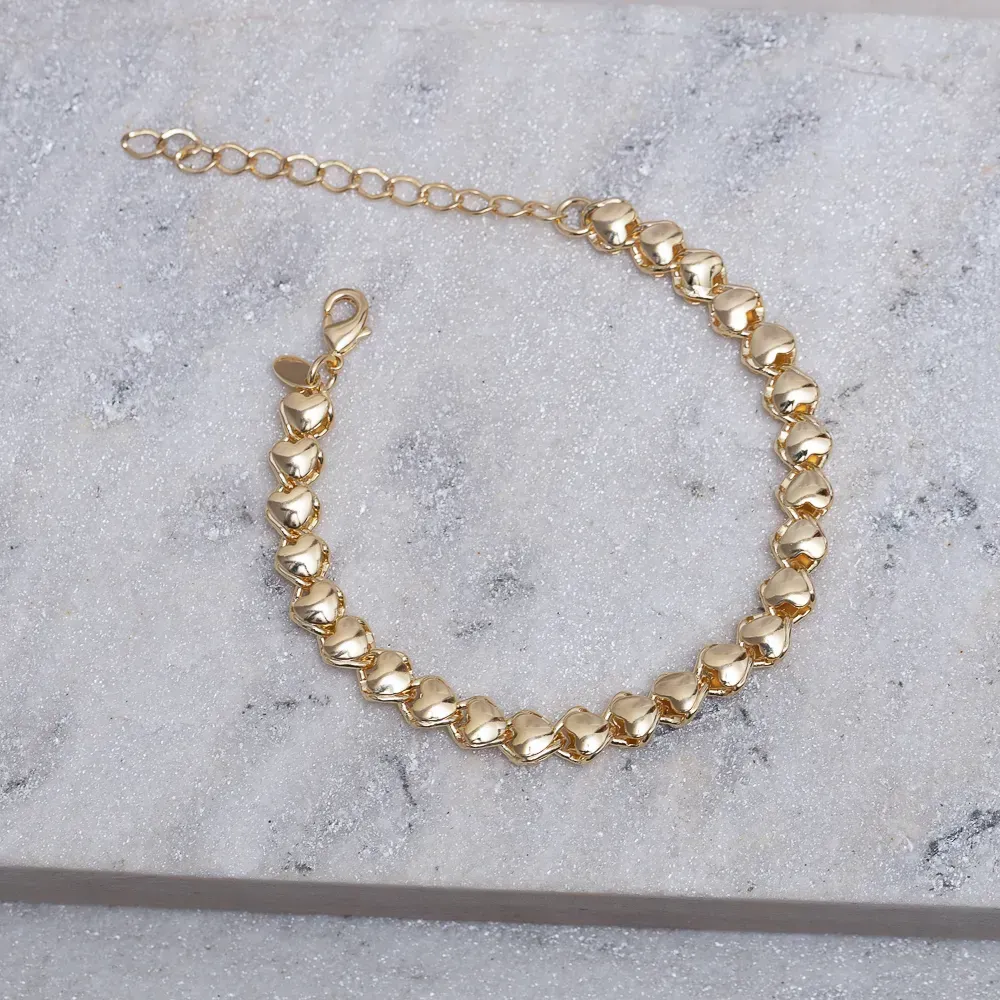 PULSEIRA CORAÇÕES LISOS BANHO OURO 18K