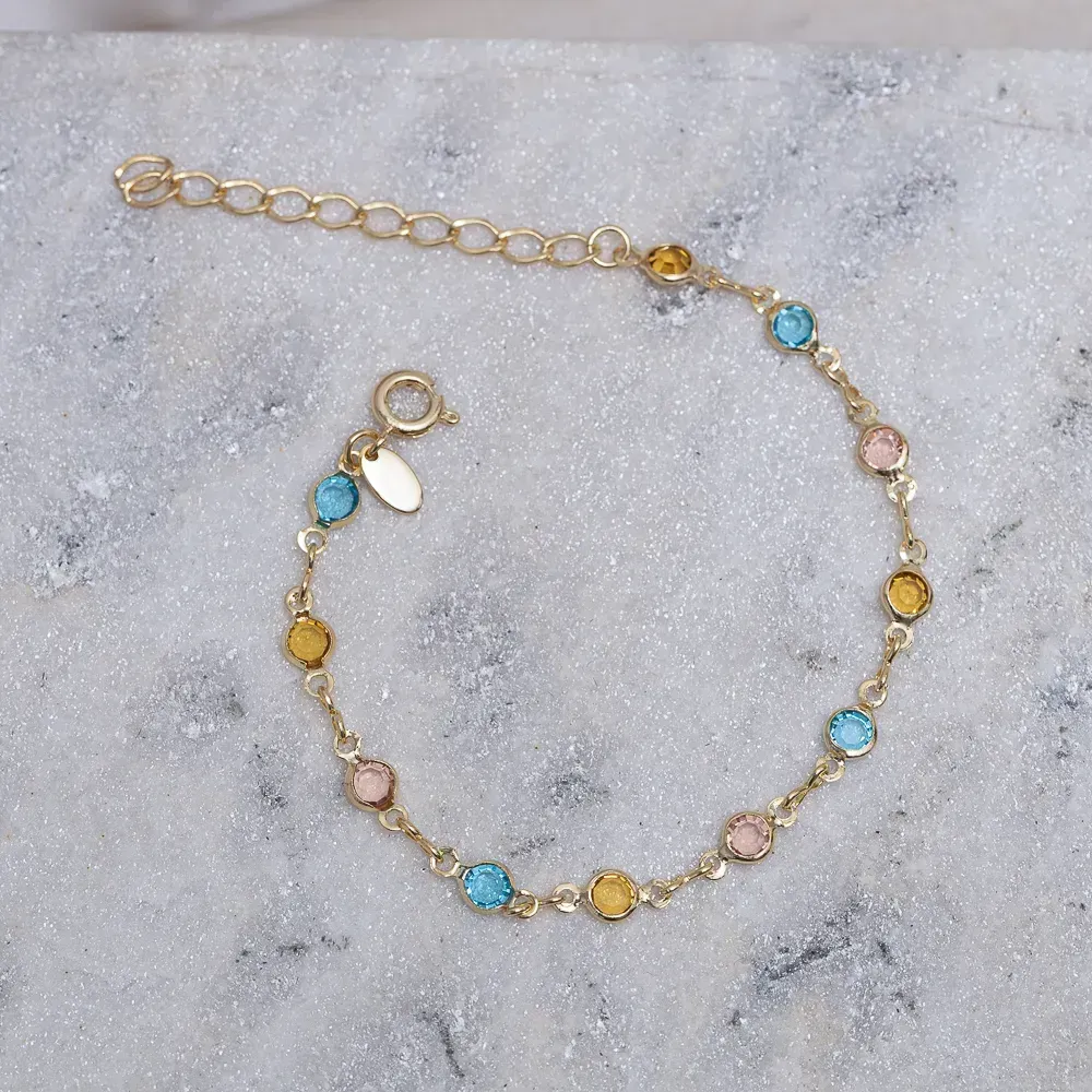 PULSEIRA CRISTAIS COLORIDOS BANHO OURO 18K