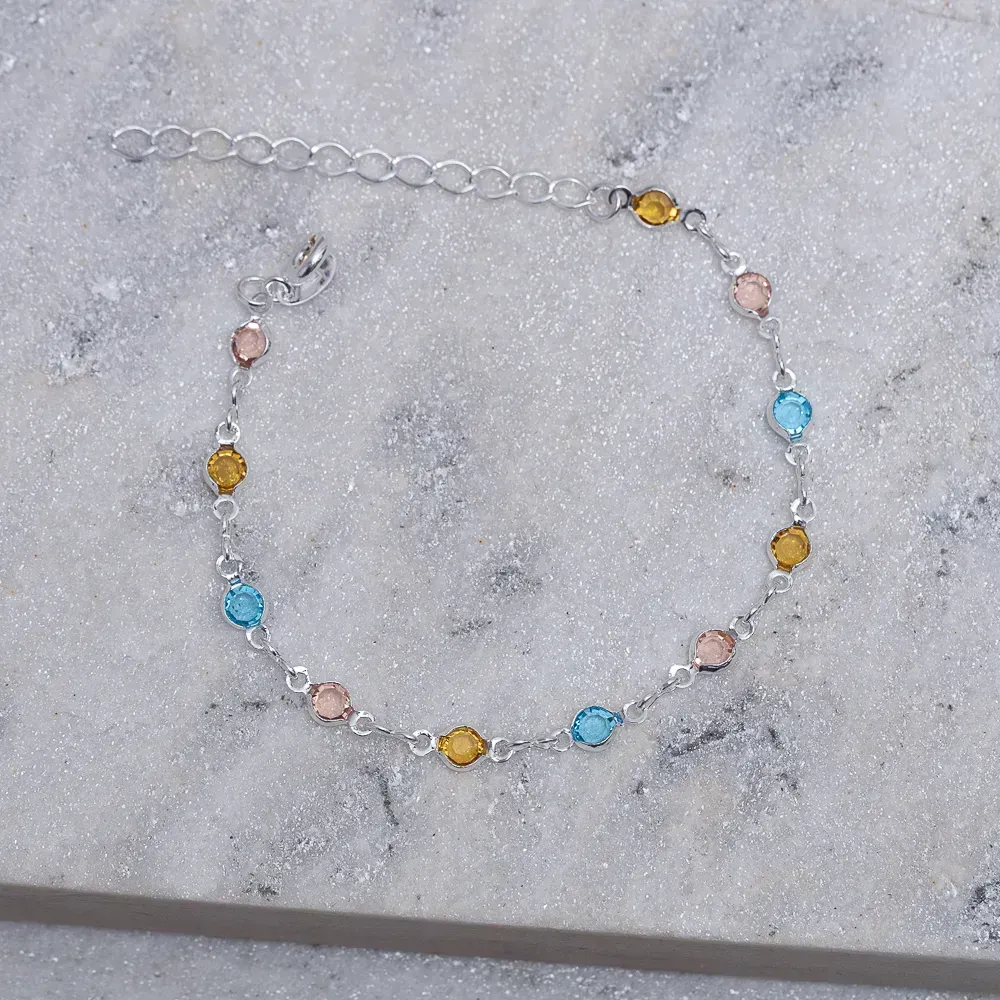 PULSEIRA CRISTAIS COLORIDOS BANHO PRATA