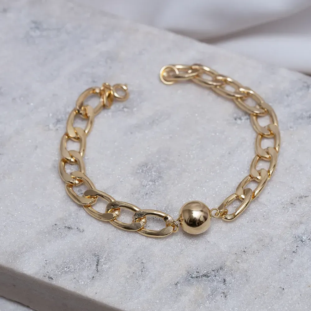 PULSEIRA ELOS GRUMET COM BOLA BANHO OURO 18K