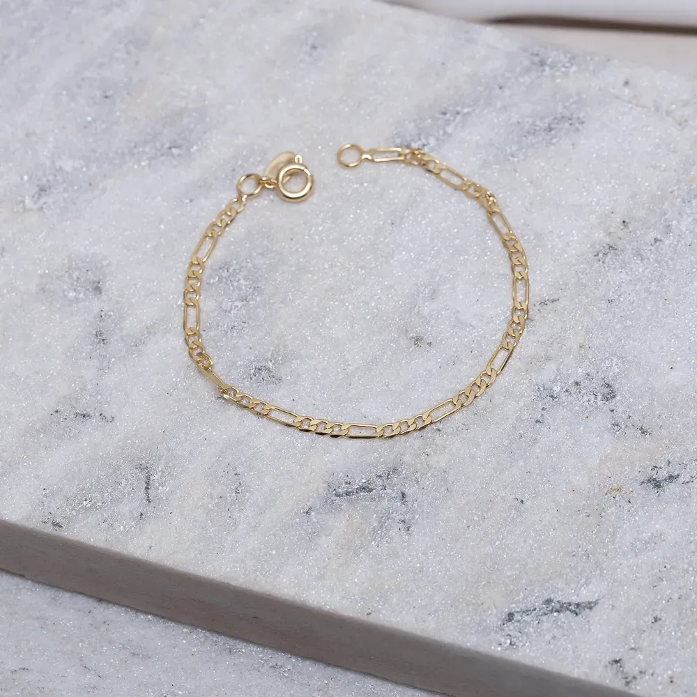 PULSEIRA INFANTIL MASCULINA ELOS DUPLOS BANHO OURO 18K