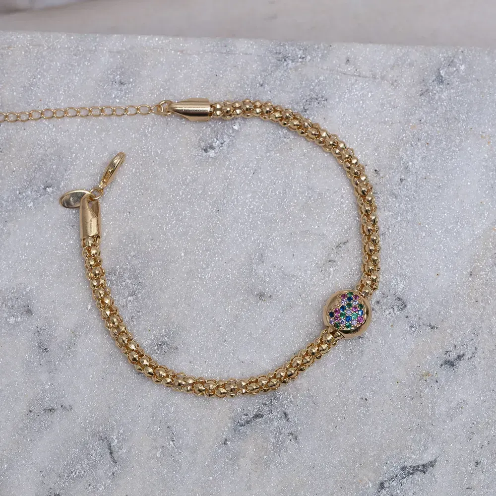 PULSEIRA OCA COM BERLOQUE CORAÇÃO BANHO OURO 18K
