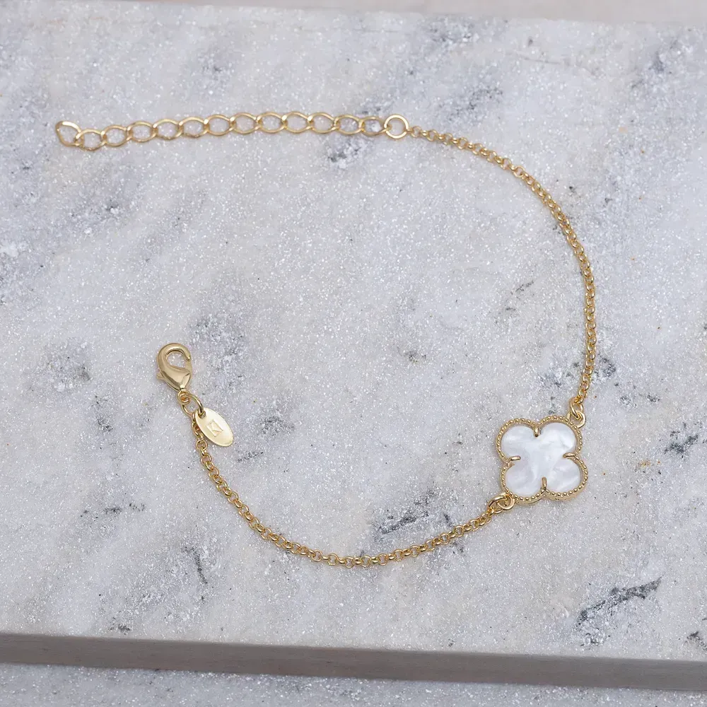 PULSEIRA VIRGINIA BRANCO PEROLIZADO BANHO OURO 18K