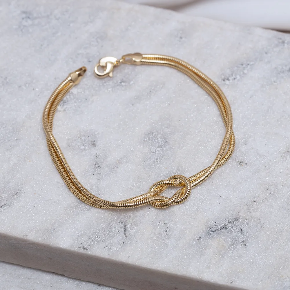 PULSEIRA FIO ALEMÃO COM NÓ BANHO OURO 18K
