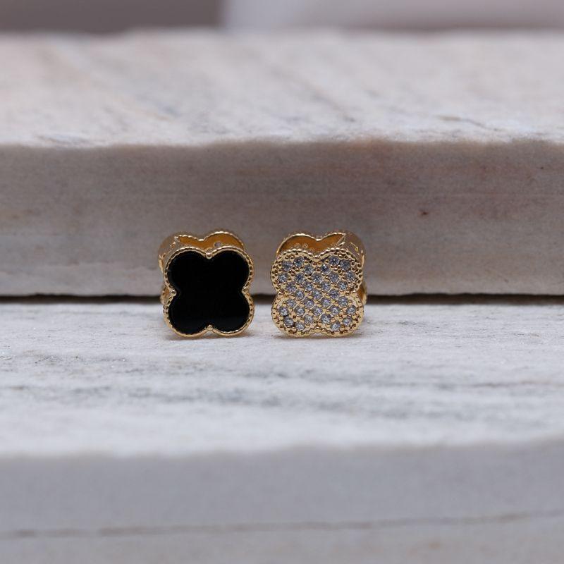 BRINCO ARGOLA VIRGINIA DUO PRETO E COM ZIRCÔNIAS BANHO OURO 18K