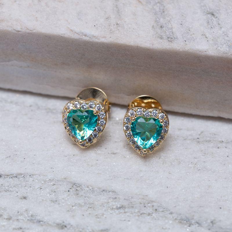 BRINCO CORAÇÃO P COM PEDRA VERDE TIFFANY BANHO OURO 18K