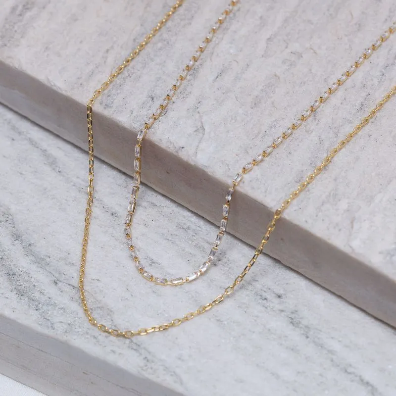 CHOKER DUPLA COM ZIRCÔNIAS CRISTAIS BANHO OURO 18K