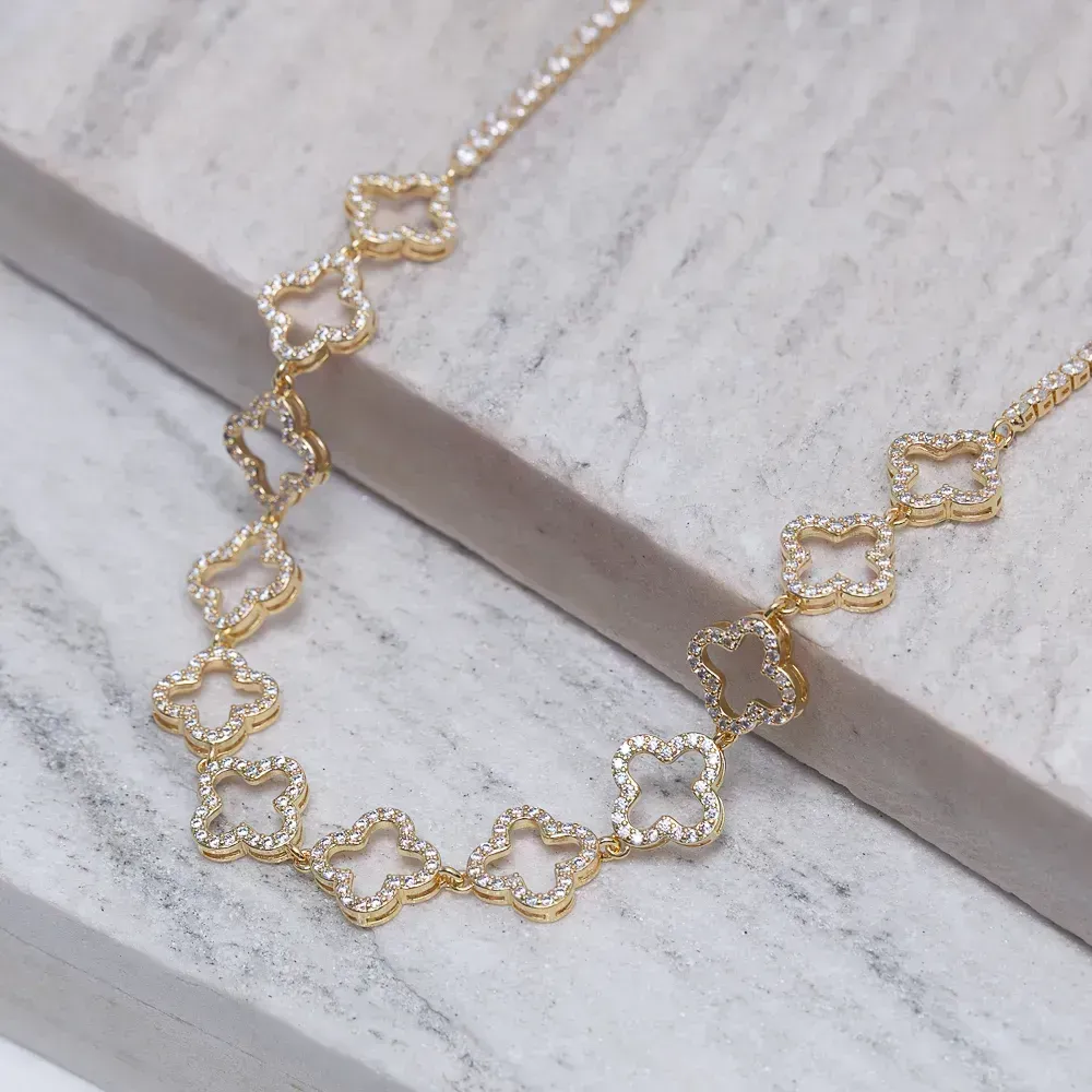 CHOKER VIRGINIA CRAVEJADA VAZADA  BANHO OURO 18K