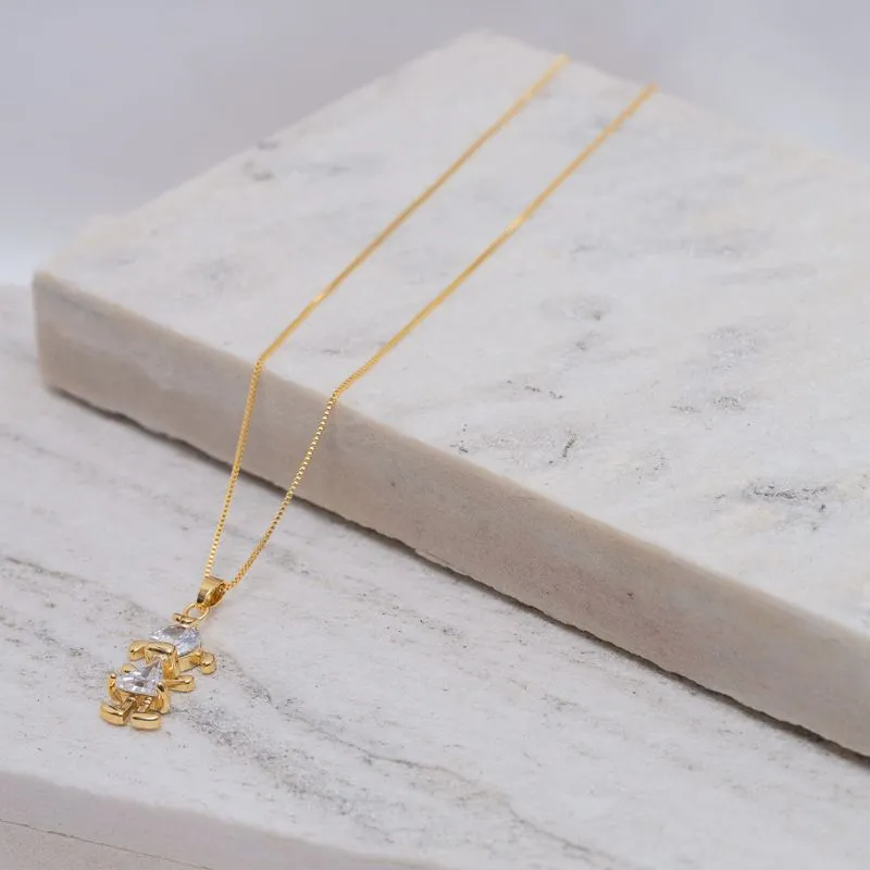 COLAR FILHOS MENINA COM PEDRA CRISTAL BANHO OURO 18K