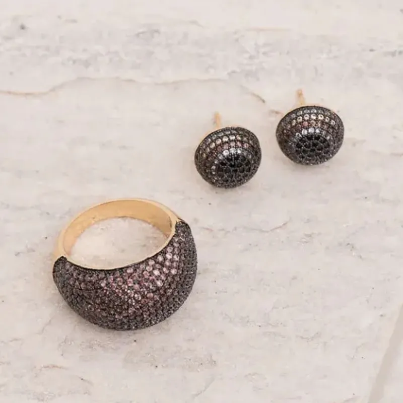 CONJUNTO ZIRCÔNIA BRINCO E ANEL BANHO OURO 18K