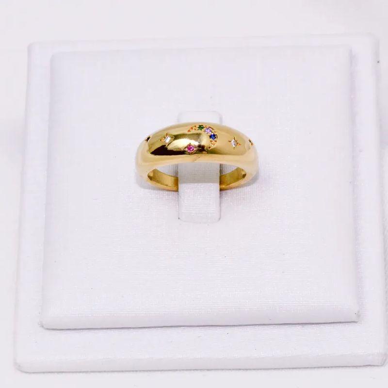 ANEL COM ESTRELAS E LUA COLORIDO BANHO OURO 18K