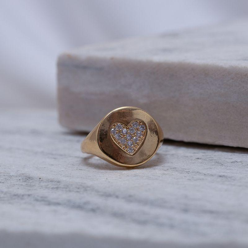 ANEL CORAÇÃO COM ZIRCÔNIA CRISTAL BANHO OURO 18K