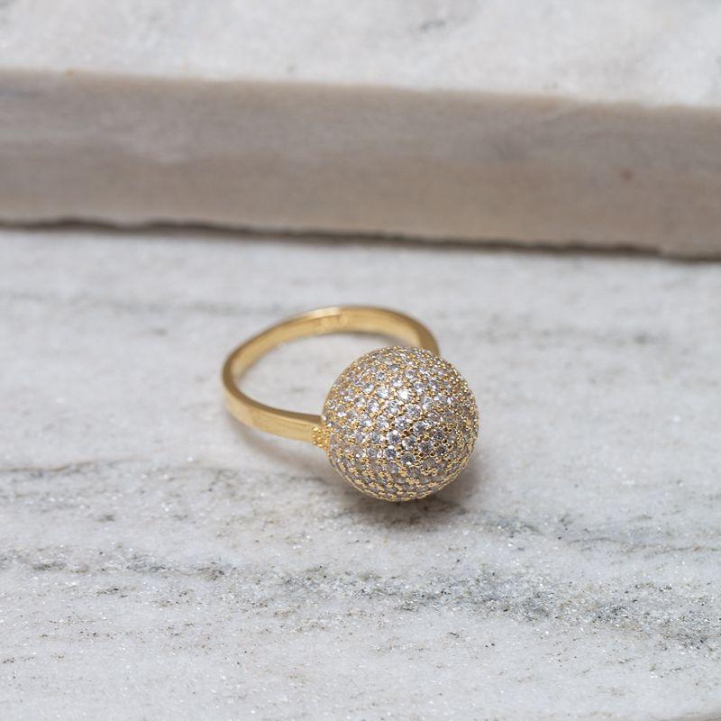 ANEL ESFERA CRAVEJADO COM ZIRCÔNIAS BANHO OURO 18K