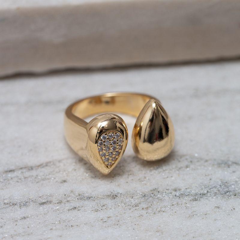 ANEL GOTA DUPLA GRANDE BANHO OURO 18K