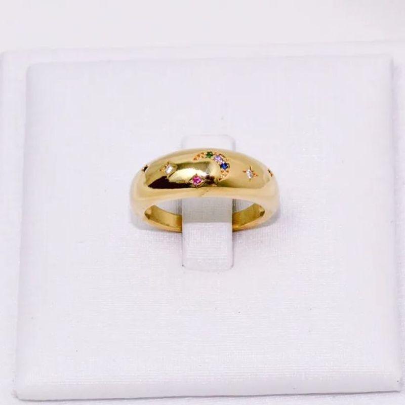 ANEL COM ESTRELAS E LUA COLORIDOS BANHO OURO 18K