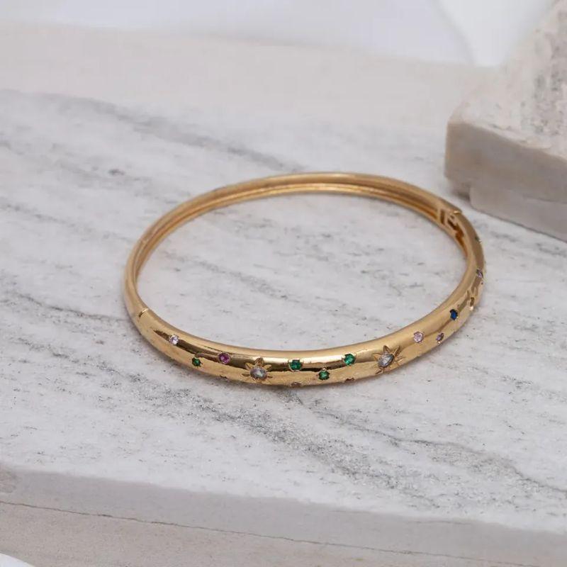 BRACELETE COM ZIRCÔNIAS E ESTRELAS COLORIDAS BANHO OURO 18K