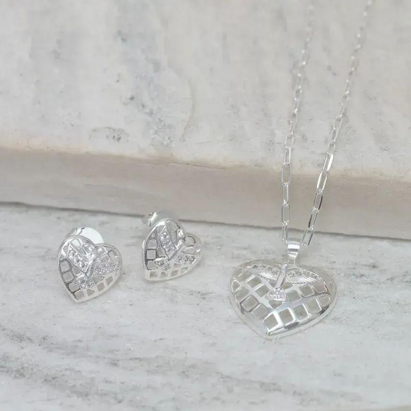 CONJUNTO CORAÇÃO ESPÍRITO SANTO BANHO PRATA