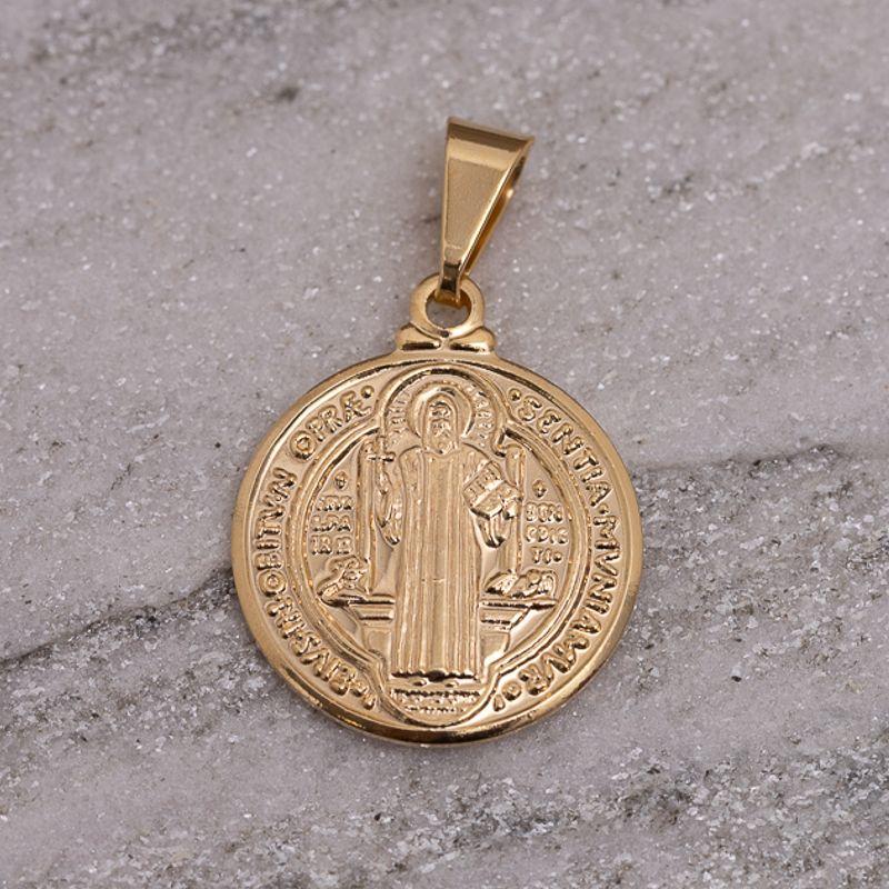 PINGENTE MEDALHA SÃO BENTO BANHO OURO 18K