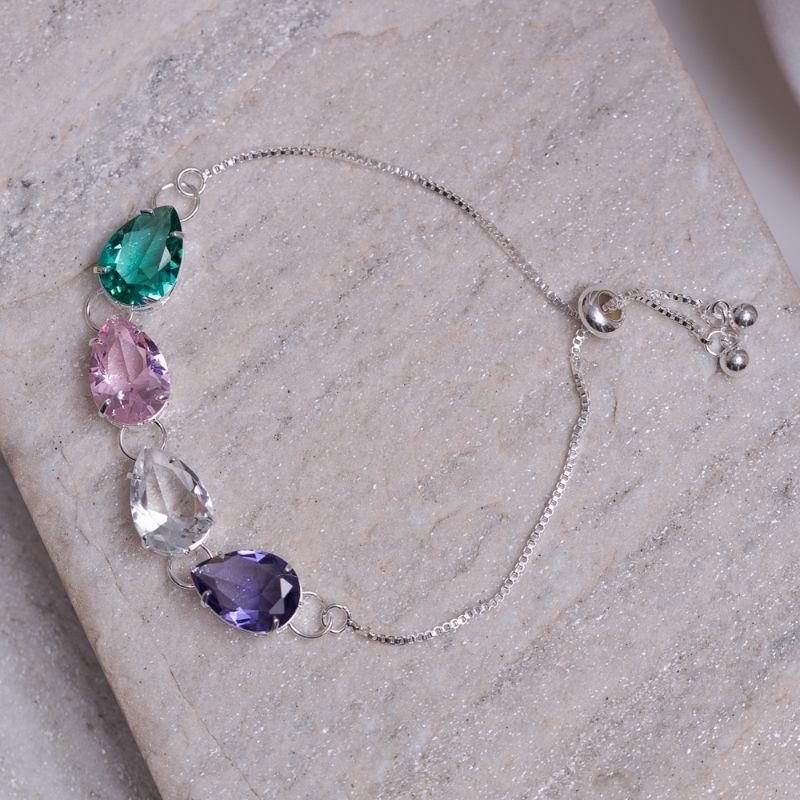 PULSEIRA GRAVATINHA COM GOTAS COLORIDAS BANHO PRATA