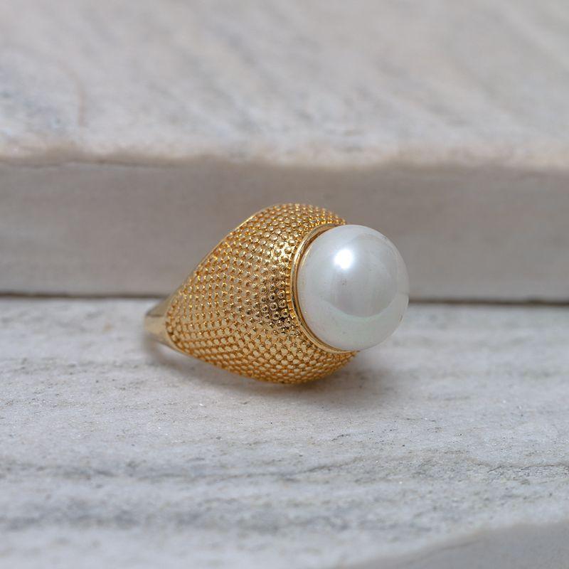 ANEL GRANDE COM PÉROLA BANHO OURO 18K