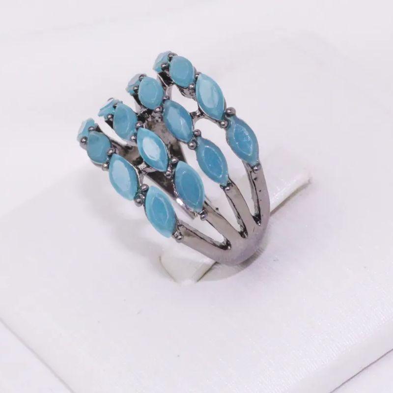 ANEL ZIRCÔNIA LEITOSA AZUL CLARO BANHO RÓDIO NEGRO ANEL ZIRCÔNIA LEITOSA AZUL CLARO BANHO RÓDIO NEGRO