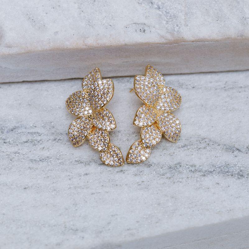 BRINCO FLOR DE JASMIM CRISTAL BANHO OURO 18K