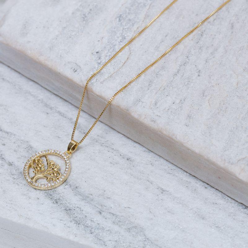 COLAR ÁRVORE DA VIDA CRAVEJADO CRISTAL BANHO OURO 18K