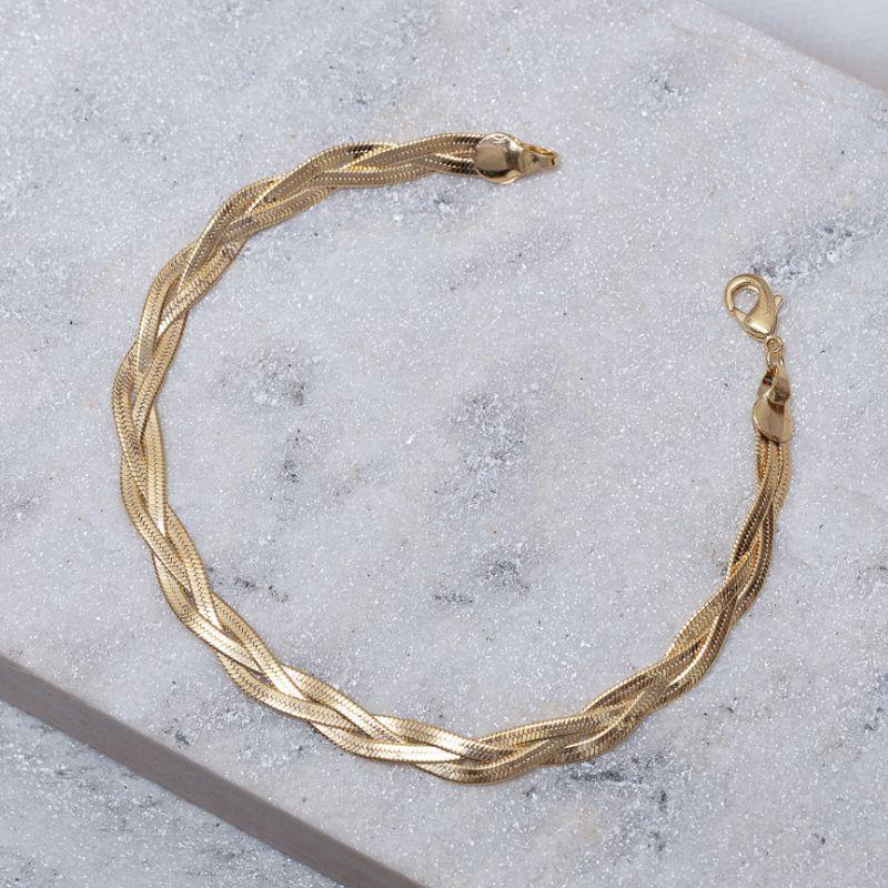 PULSEIRA FITA TRANÇADA ESPELHADA P BANHO OURO 18K