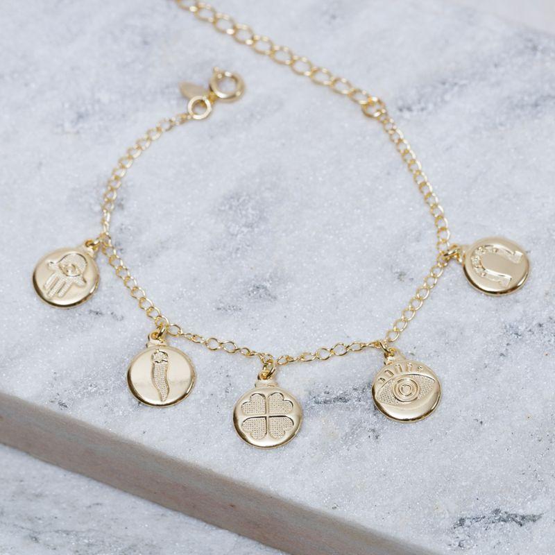 PULSEIRA MEDALHAS DA SORTE BANHO OURO 18K