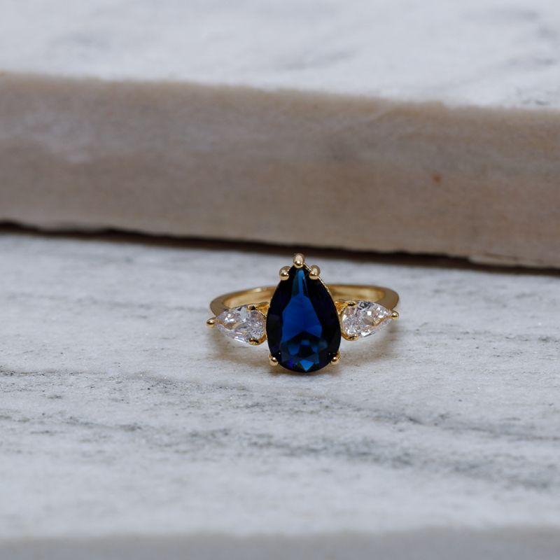 ANEL FORMATURA GOTA AZUL MARINHO BANHO OURO 18K