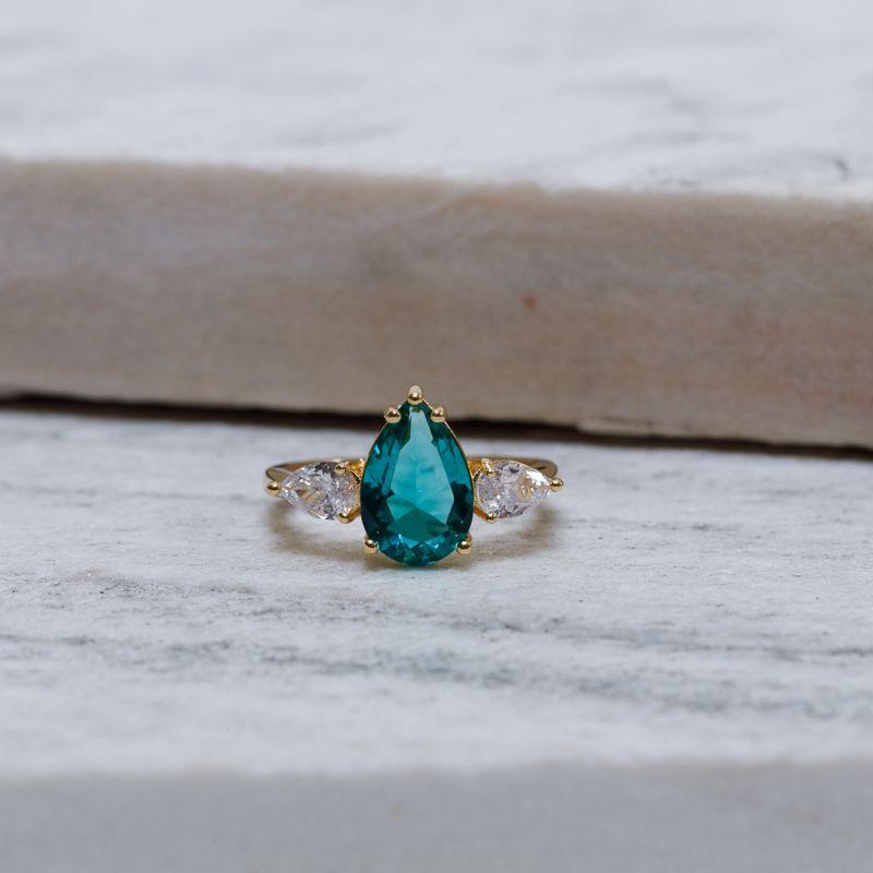 ANEL FORMATURA GOTA VERDE TIFANNY BANHO OURO 18K