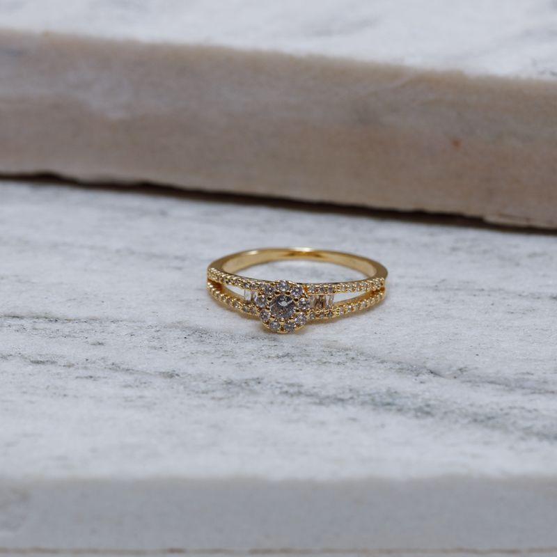 ANEL SOLITÁRIO FILEIRA DUPLA BANHO OURO 18K