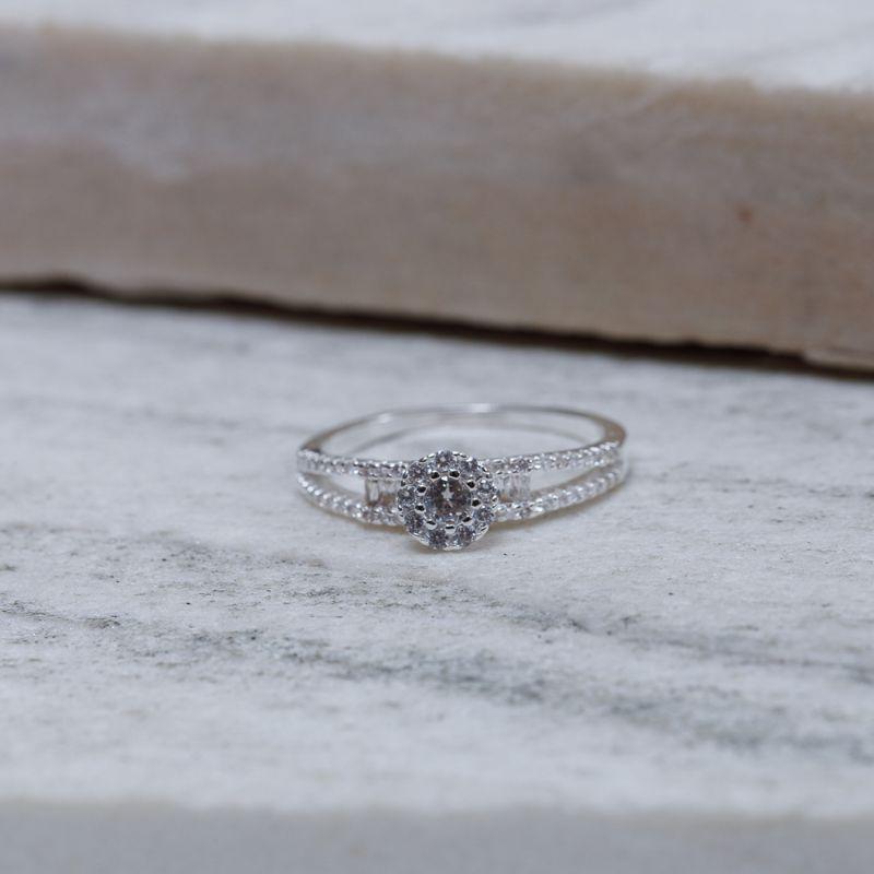 ANEL SOLITÁRIO FILEIRA DUPLA BANHO PRATA