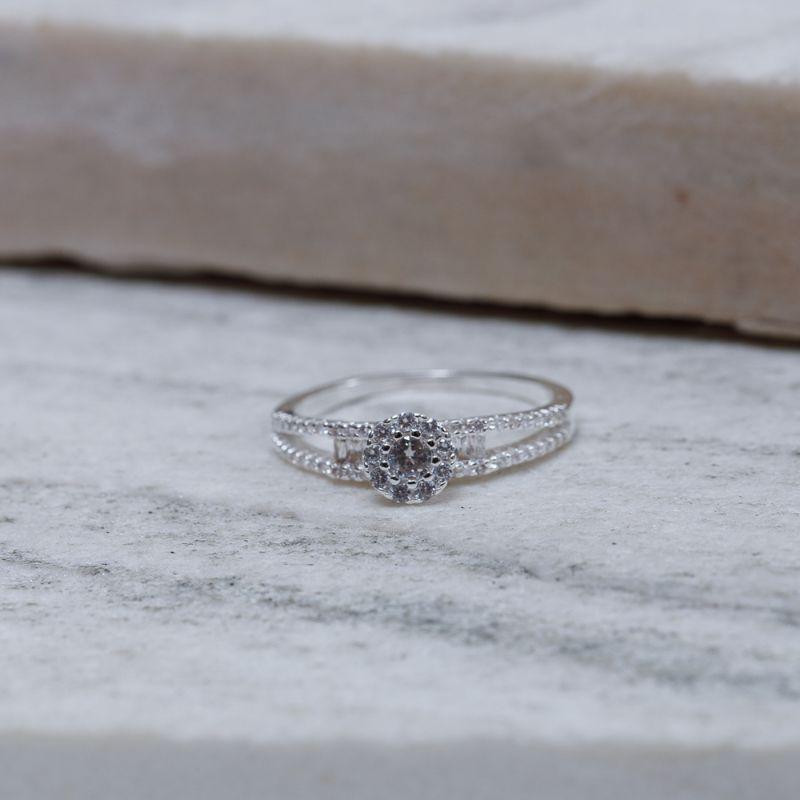 ANEL SOLITÁRIO FILEIRA DUPLA BANHO PRATA