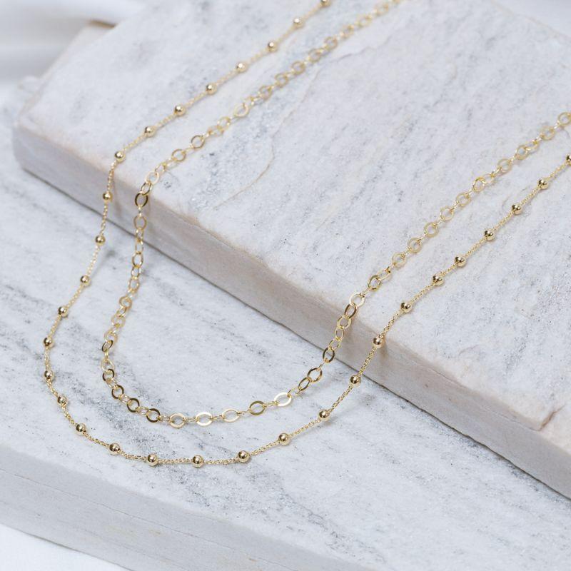 CHOKER CORRENTE DUPLA ELOS E BOLINHAS BANHO OURO 18K