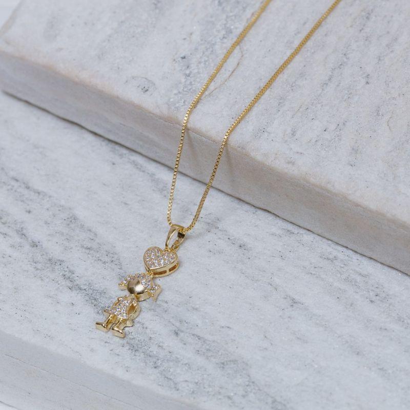 COLAR FILHA MENINA CRAVEJADA CRISTAL BANHO OURO 18K