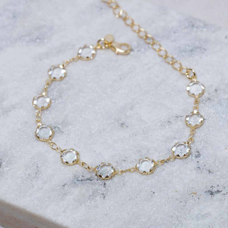 PULSEIRA COM PEDRAS CRISTAIS BANHO OURO 18K