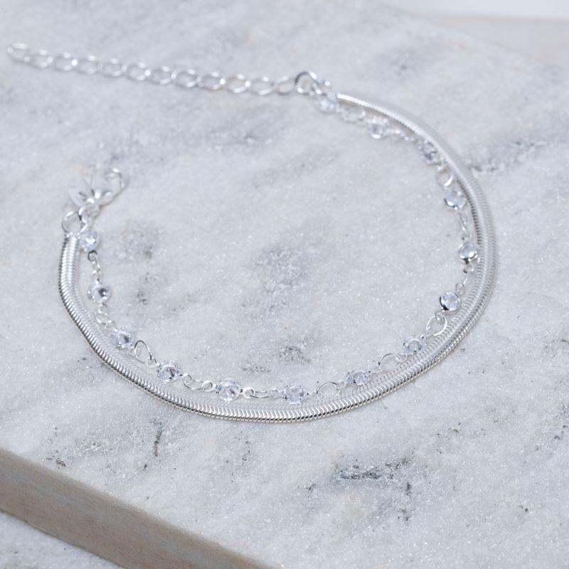 PULSEIRA DUPLA FIO ALEMÃO E CRISTAIS BANHO PRATA