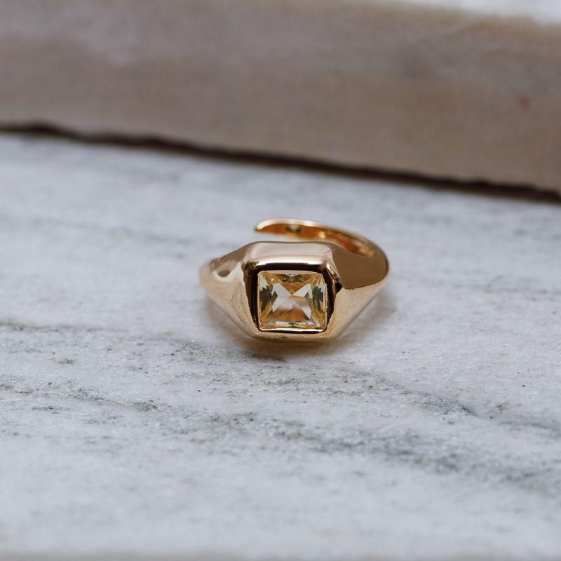 ANEL DEDINHO QUADRADO CRISTAL REGULÁVEL BANHO OURO 18K