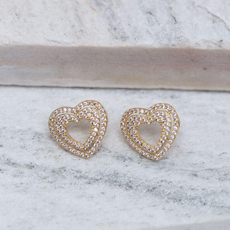 BRINCO CORAÇÃO DUPLO CRAVEJADO BANHO OURO 18K