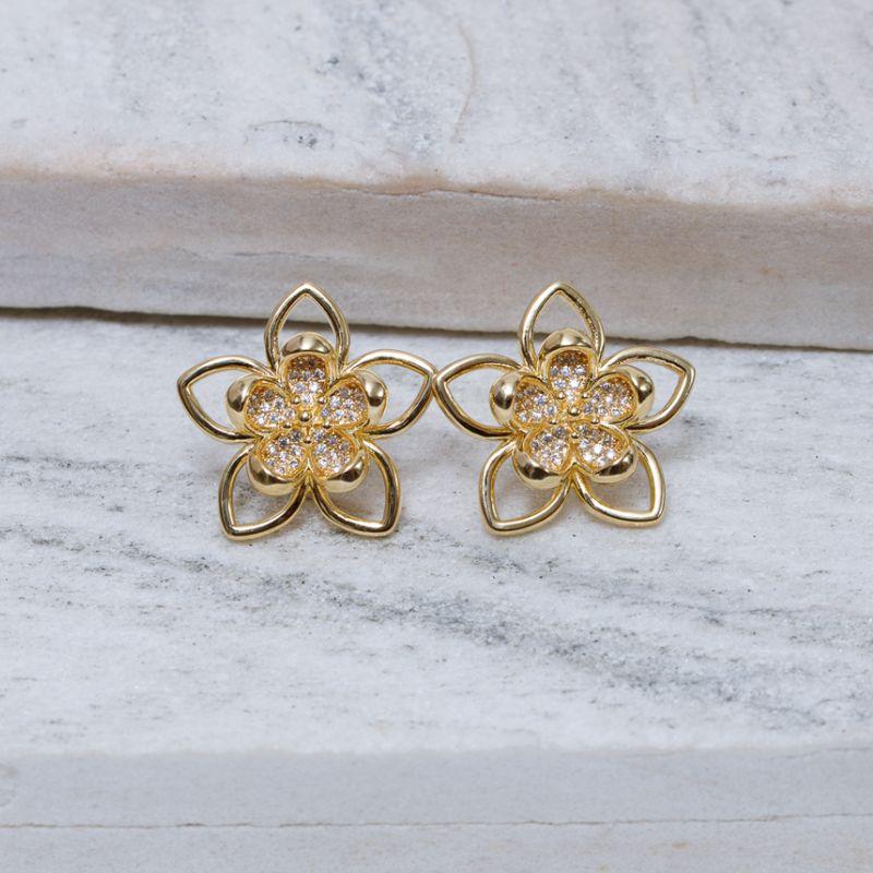 BRINCO FLOR DE VITÓRIA RÉGIA CRISTAL BANHO OURO 18K