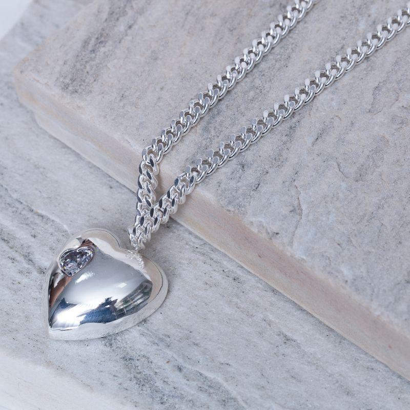 COLAR CORAÇÃO BIG COM PEDRA CRISTAL BANHO PRATA