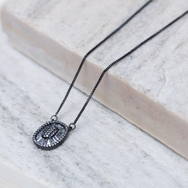 COLAR MANDALA QUADRADA BANHO RÓDIO NEGRO